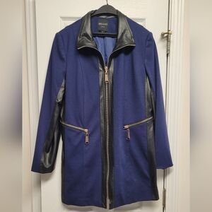 Insight New York Blue Full Zip Long Jacket with Faux Leather Inset Size 12